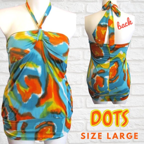 Women's Multi-Colored Dots Halter Top Size Large - Picture 1 of 4